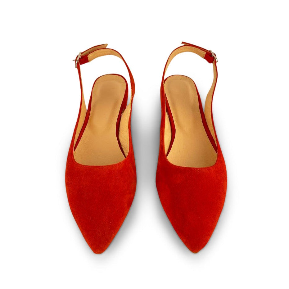 Pointy Slingback Flats Red Suede For Women
