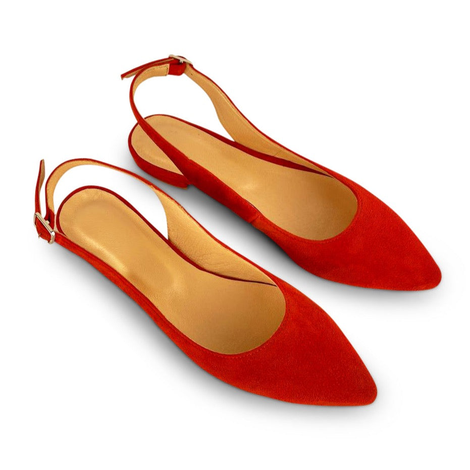 Pointy Slingback Flats Red Suede For Women