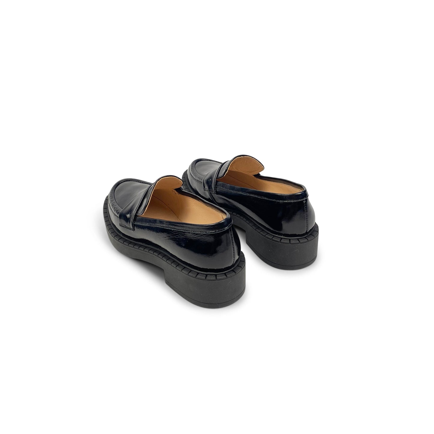 Heeled Penny Loafer Shoes Black Patent Leather