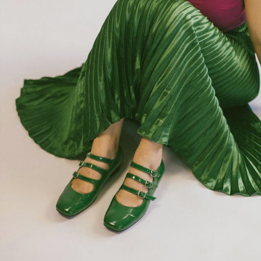 Women Mary Jane Shoe 1 Inch Heel Green Patent Leather