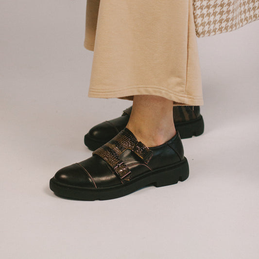 Double Strap Monk Shoes Croc Printed Patent Leather