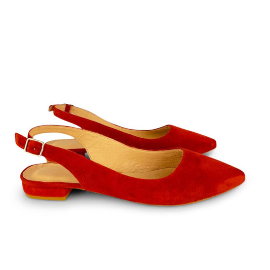 Pointy Slingback Flats Red Suede For Women