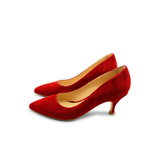 Pointed Toe Pumps Red Suede Kitten Heels