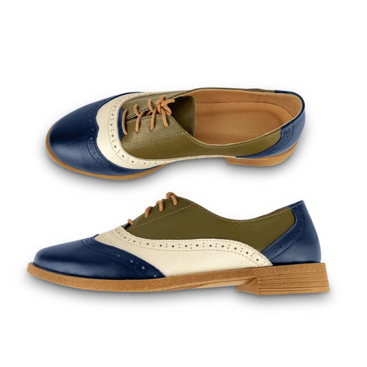 Three-Tone Leather Oxford Shoes For Women